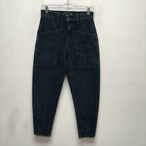 Veronica Beard Dark Ink Denim Charlie Barrel Leg High Rise Crop Jeans 25 $298
